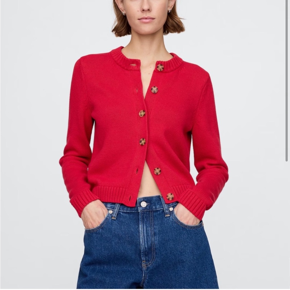 GAP Red Cardigan Crew Neck